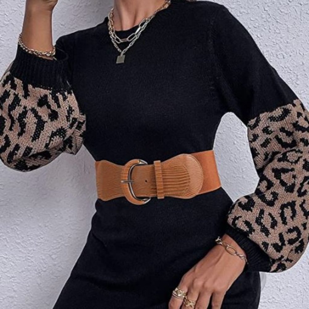 2 Pack Women Wide Elastic Waist Belt Vintage brown